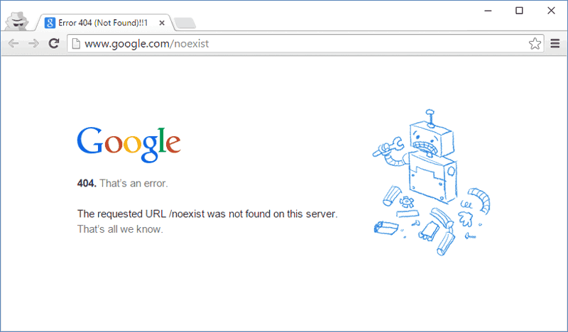 صفحه خطای 404 گوگل کروم